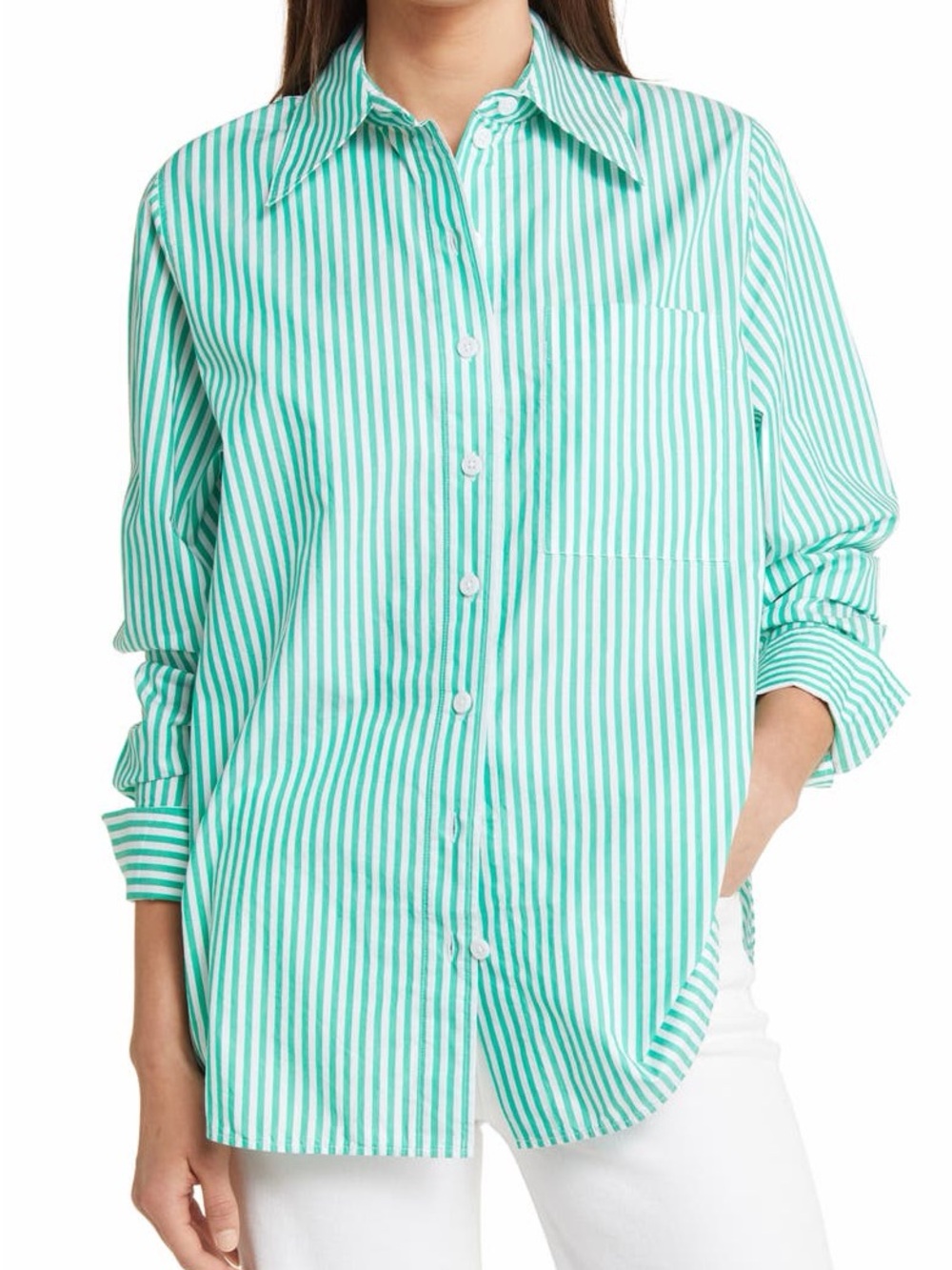 COS Green and White Striped Button-Down Shirt